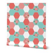 girls wholecloth quilt top cute girls hexagon cheater quilt cheater blanket girls floral flowers cute nursery baby hexies girls coral mint pink cheater 