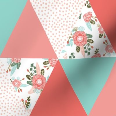 girls wholecloth quilt top cute girls triangle cheater quilt cute coral mint and pink triangle quilt for girls