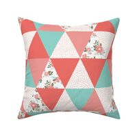 girls wholecloth quilt top cute girls triangle cheater quilt cute coral mint and pink triangle quilt for girls