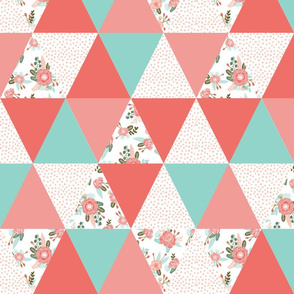 girls wholecloth quilt top cute girls triangle cheater quilt cute coral mint and pink triangle quilt for girls