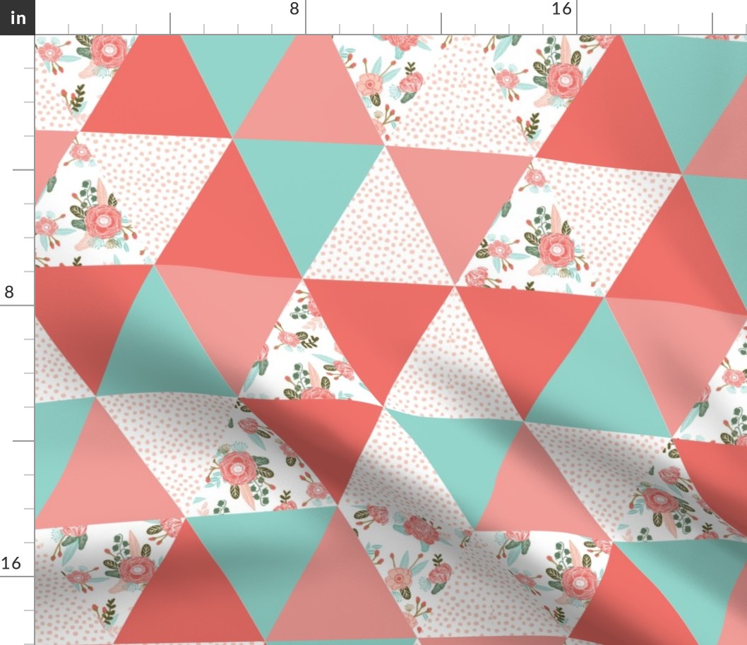 girls wholecloth quilt top cute girls triangle cheater quilt cute coral mint and pink triangle quilt for girls