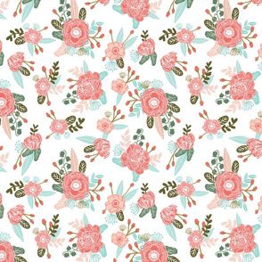 florals blooms sprigs bloom blossoms painted flower floral fabric coral blush mint cute girls room fabrics girls room quilt 