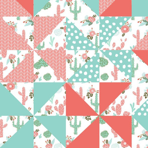 quilt wholecloth top cheater quilt lovey blanket girls coral mint blush flowers florals quilt blocks