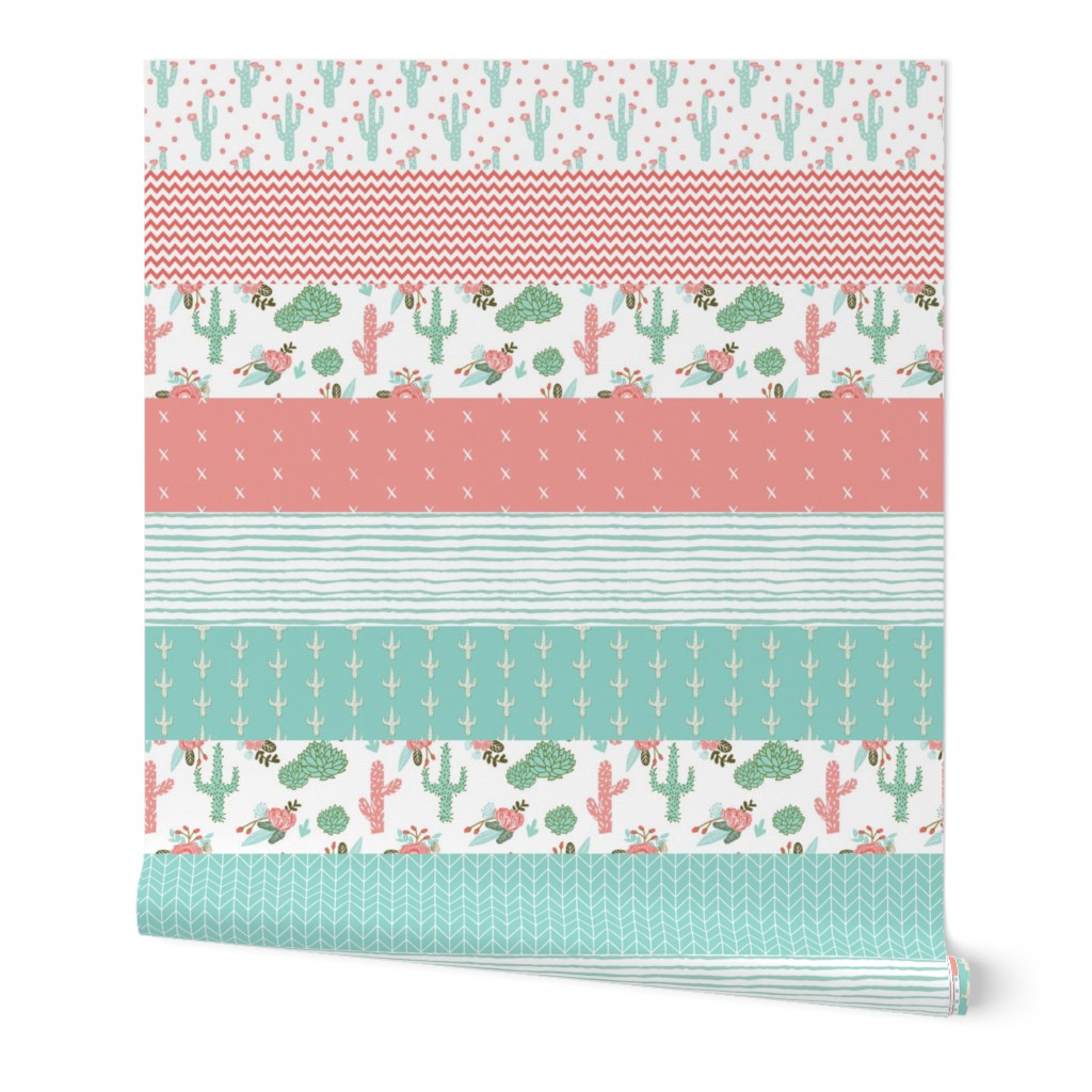 wholecloth cactus blooms cheater quilt stripes 6" stripes girls room wholecloth cheater blanket crib blanket baby nursery cheater crib sheet