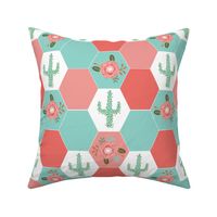 hexagon cheater quilt cactus blanket cactus quilt cute hexies patchwork blanket cheater hexagon blanket coral mint blush cactus florals