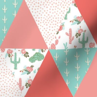 triangles cheater quilt florals cactus blooms coral mint and blush pink girls cheater quilt blankie crib sheet 