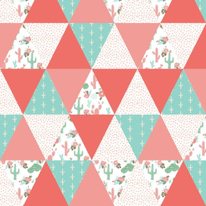 triangles cheater quilt florals cactus blooms coral mint and blush pink girls cheater quilt blankie crib sheet 