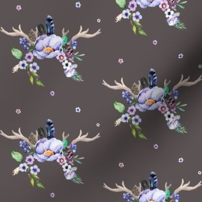 Purple Floral Deer Antlers in Dusty Brown