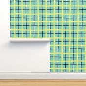 Aquatic blue and yellow plaid