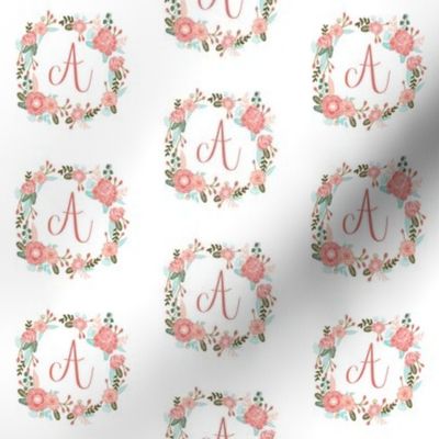 a monogram girls florals floral wreath cute blooms coral pink girls small monogram fabric sweet girls design