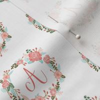 a monogram girls florals floral wreath cute blooms coral pink girls small monogram fabric sweet girls design