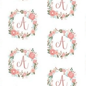 a monogram girls florals floral wreath cute blooms coral pink girls small monogram fabric sweet girls design