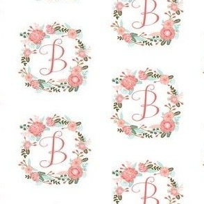 b monogram girls florals floral wreath cute blooms coral pink girls small monogram fabric sweet girls design