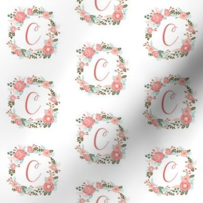 c monogram girls florals floral wreath cute blooms coral pink girls small monogram fabric sweet girls design