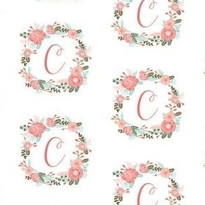 c monogram girls florals floral wreath cute blooms coral pink girls small monogram fabric sweet girls design