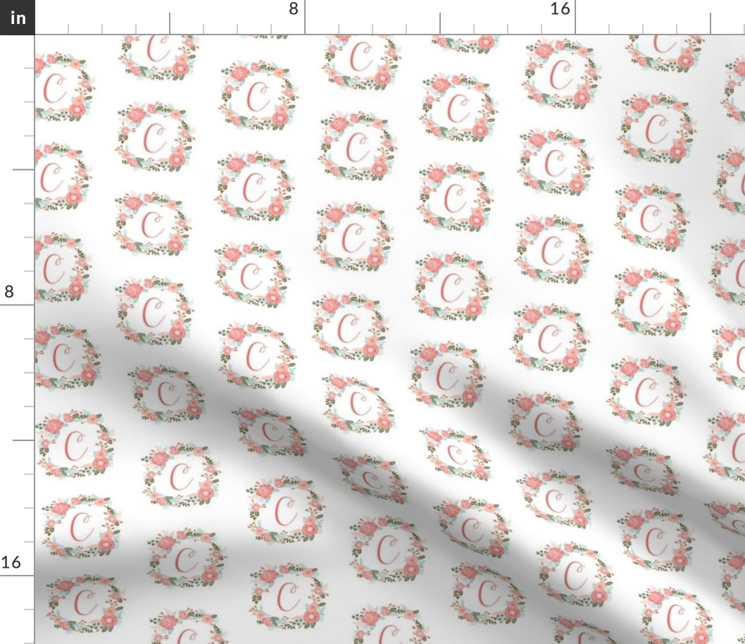 c monogram girls florals floral wreath cute blooms coral pink girls small monogram fabric sweet girls design