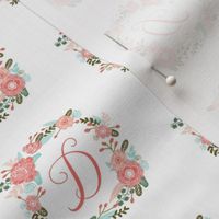 d monogram girls florals floral wreath cute blooms coral pink girls small monogram fabric sweet girls design