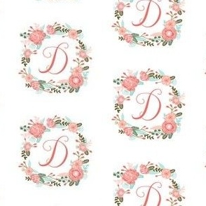 d monogram girls florals floral wreath cute blooms coral pink girls small monogram fabric sweet girls design