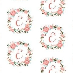 e monogram girls florals floral wreath cute blooms coral pink girls small monogram fabric sweet girls design