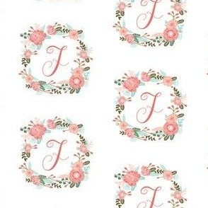 f monogram girls florals floral wreath cute blooms coral pink girls small monogram fabric sweet girls design
