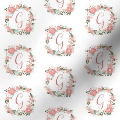 g monogram girls florals floral wreath cute blooms coral pink girls small monogram fabric sweet girls design