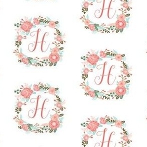 h monogram girls florals floral wreath cute blooms coral pink girls small monogram fabric sweet girls design
