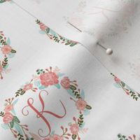 k monogram girls florals floral wreath cute blooms coral pink girls small monogram fabric sweet girls design