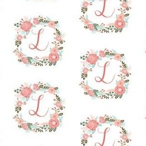 l monogram girls florals floral wreath cute blooms coral pink girls small monogram fabric sweet girls design