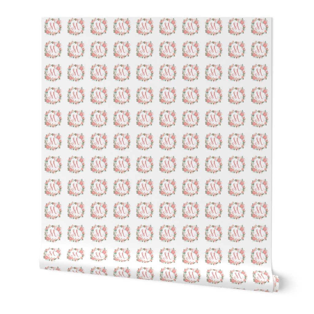 m monogram girls florals floral wreath cute blooms coral pink girls small monogram fabric sweet girls design