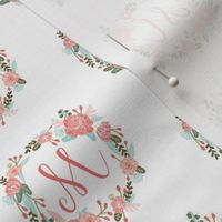 m monogram girls florals floral wreath cute blooms coral pink girls small monogram fabric sweet girls design