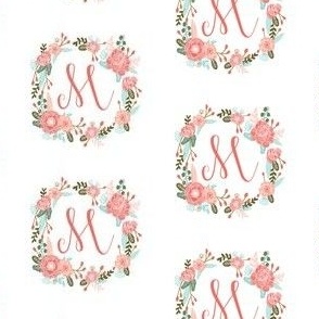 m monogram girls florals floral wreath cute blooms coral pink girls small monogram fabric sweet girls design