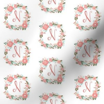 n monogram girls florals floral wreath cute blooms coral pink girls small monogram fabric sweet girls design