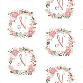 n monogram girls florals floral wreath cute blooms coral pink girls small monogram fabric sweet girls design