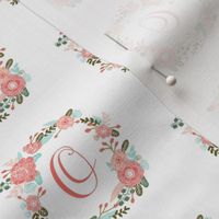 o monogram girls florals floral wreath cute blooms coral pink girls small monogram fabric sweet girls design
