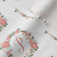 p monogram girls florals floral wreath cute blooms coral pink girls small monogram fabric sweet girls design