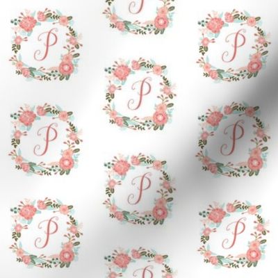 p monogram girls florals floral wreath cute blooms coral pink girls small monogram fabric sweet girls design