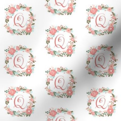 q monogram girls florals floral wreath cute blooms coral pink girls small monogram fabric sweet girls design