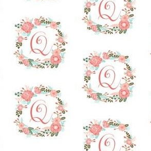 q monogram girls florals floral wreath cute blooms coral pink girls small monogram fabric sweet girls design
