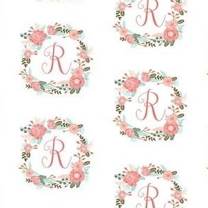 r monogram girls florals floral wreath cute blooms coral pink girls small monogram fabric sweet girls design