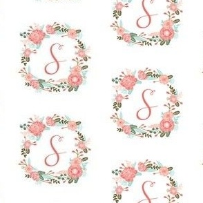 s monogram girls florals floral wreath cute blooms coral pink girls small monogram fabric sweet girls design