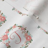 t monogram girls florals floral wreath cute blooms coral pink girls small monogram fabric sweet girls design