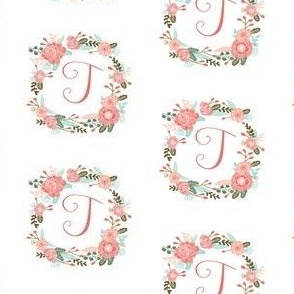 t monogram girls florals floral wreath cute blooms coral pink girls small monogram fabric sweet girls design