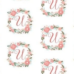 u monogram girls florals floral wreath cute blooms coral pink girls small monogram fabric sweet girls design