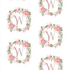 w monogram girls florals floral wreath cute blooms coral pink girls small monogram fabric sweet girls design