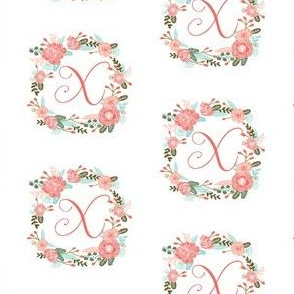 x monogram girls florals floral wreath cute blooms coral pink girls small monogram fabric sweet girls design