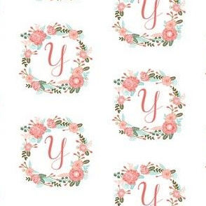 y monogram girls florals floral wreath cute blooms coral pink girls small monogram fabric sweet girls design