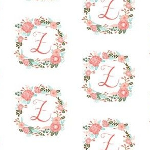 z monogram girls florals floral wreath cute blooms coral pink girls small monogram fabric sweet girls design