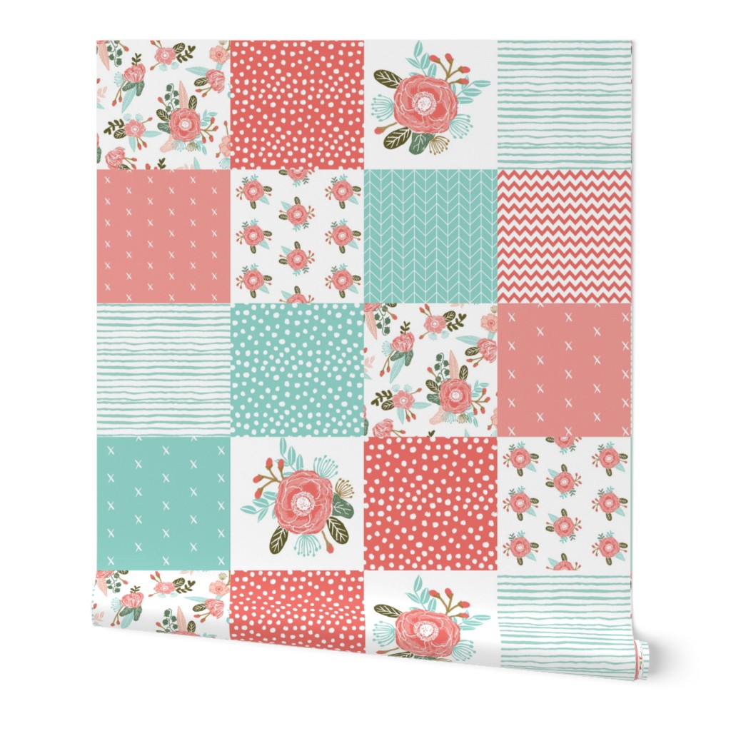 6" squares cute cheater quilt blossoms blooms girls sweet floral blanket baby blanket cheater quilt wholecloth girls