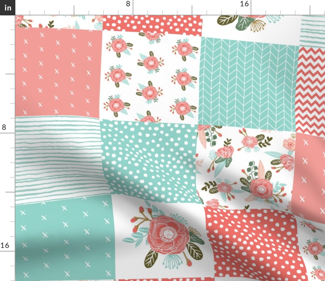 6" squares cute cheater quilt blossoms blooms girls sweet floral blanket baby blanket cheater quilt wholecloth girls