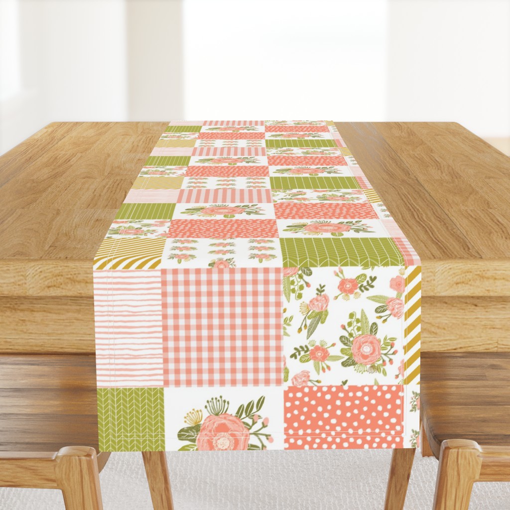 cheater quilt quilt square baby blanket blush coral floral quilt squares